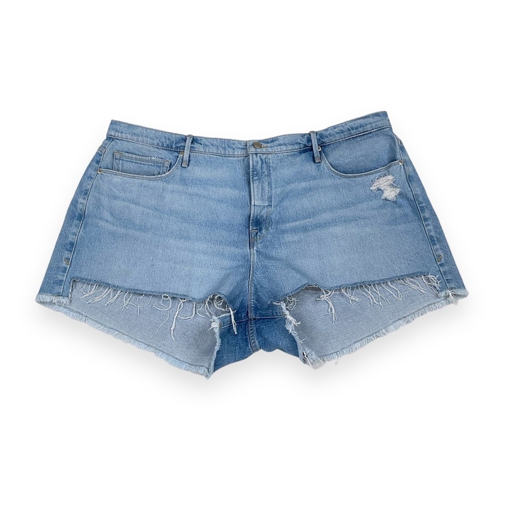 Good American Shorts Womens Size 18 (ACTUAL 42W) Blue Denim Cutoff NWT